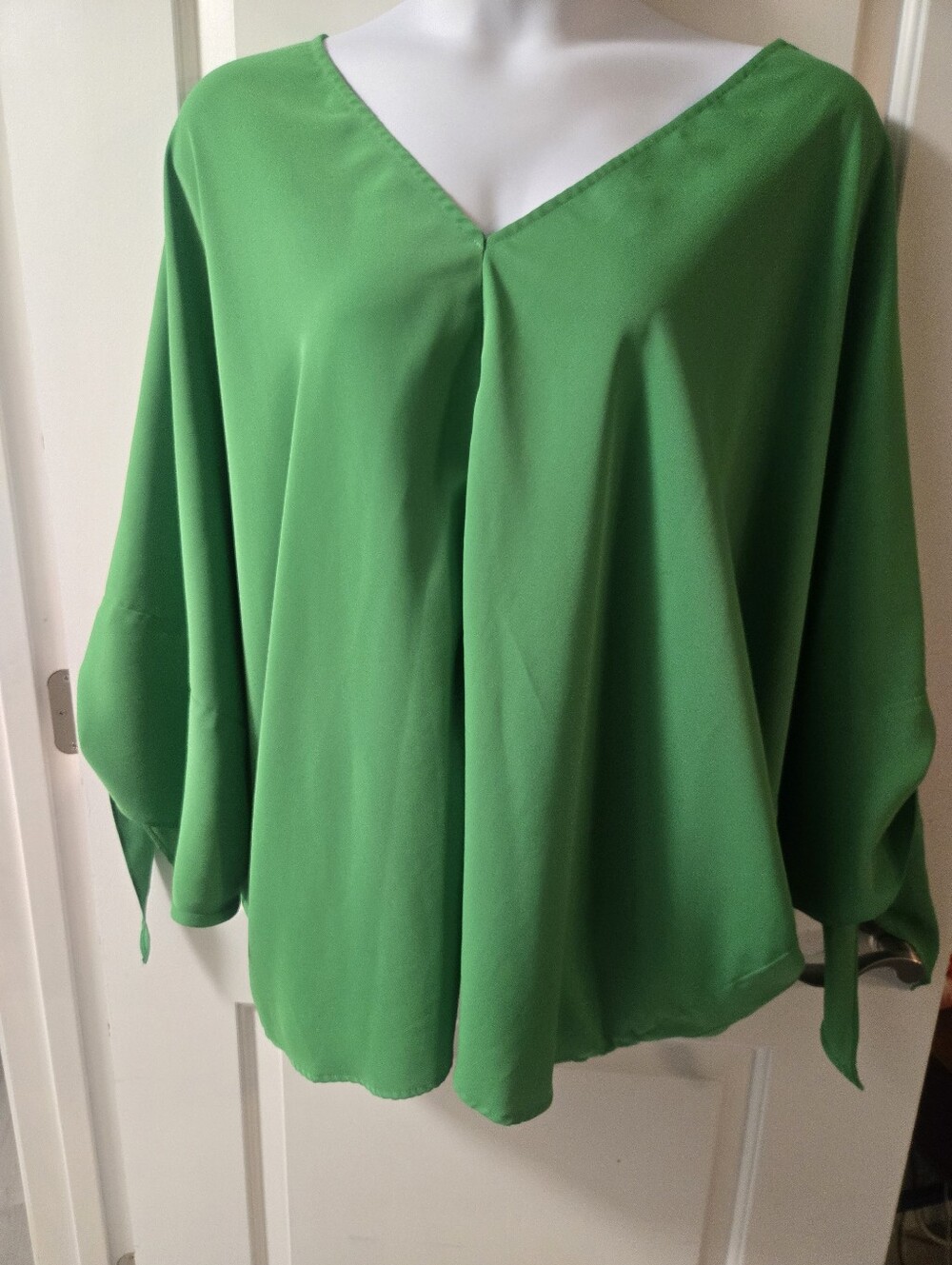 V-Neck Split-Sleeve Women's Top in Bright Green